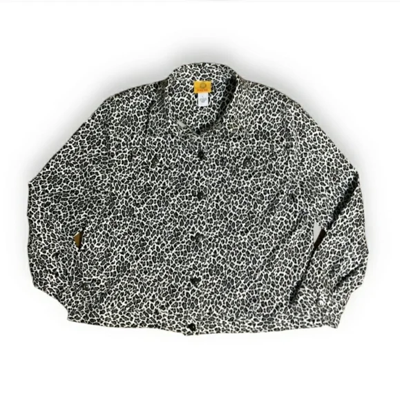 RUBY RD Grey Black Leopard Print Button Front Stretch Denim Jacket EUC! - Picture 5 of 9